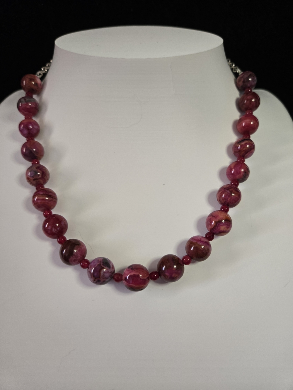 Elegant Pink Crazy Lace Agate And Ruby Necklace
